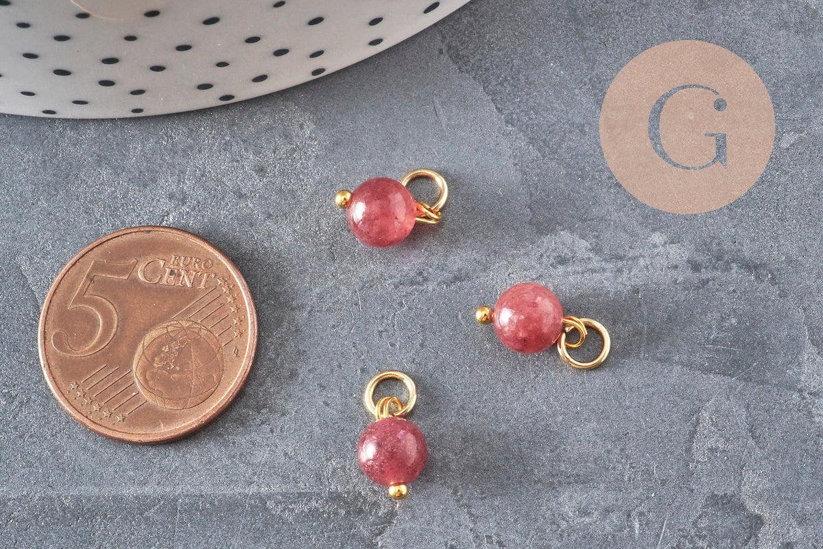 Breloque ronde Jade teinté acier 304 inoxydable doré 10.5mm, x1 (G11366)