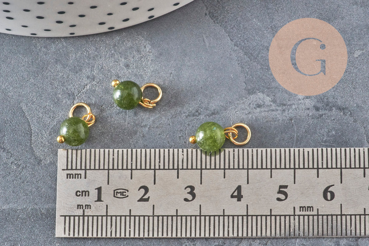 Breloque ronde Jade teinté acier 304 inoxydable doré 10.5mm, x1 (G11366)
