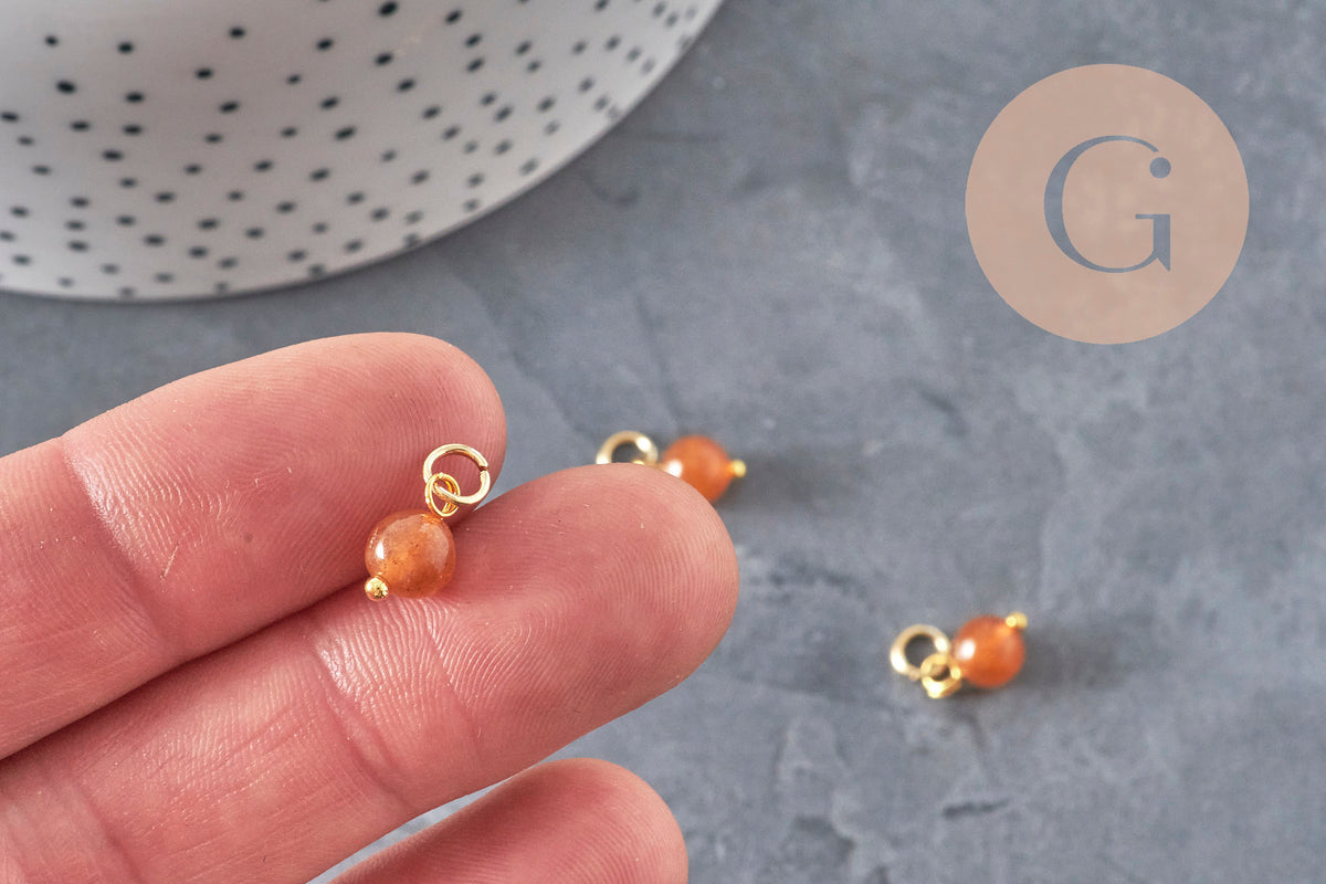 Breloque ronde Jade teinté acier 304 inoxydable doré 10.5mm, x1 (G11366)
