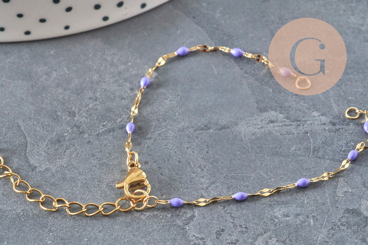 Base de bracelet réglable chaine résine violette acier 304 inoxydable doré 14.3cm, x1 (G11364)
