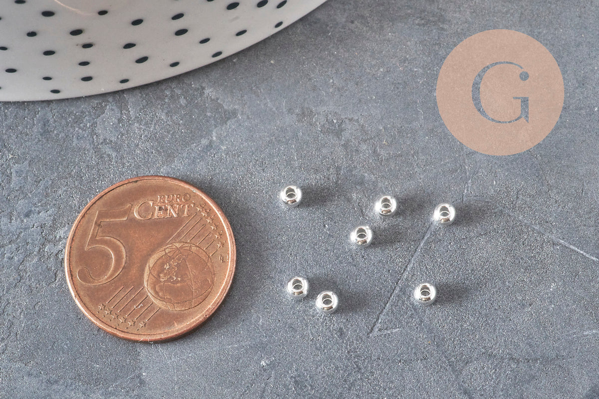 Perles rondes intercalaire acier 304 inoxydable argenté 3mm, x10 (G11349)