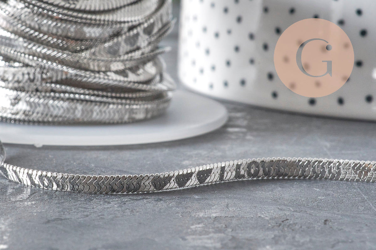 Chaine maille Herringbone acier 304 inoxydable platine 4mm, x1 mètre (G11335)