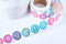 Autocollant merci rose bleu 25mm, x500 (G8424)
