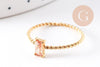 Bague Solitaire zircon rectangle Rose pêche acier 304 inoxydable doré, x1 (G10360)