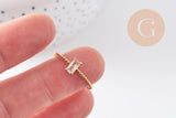 Bague Solitaire zircon rectangle acier 304 inoxydable doré, x1 (G10358)