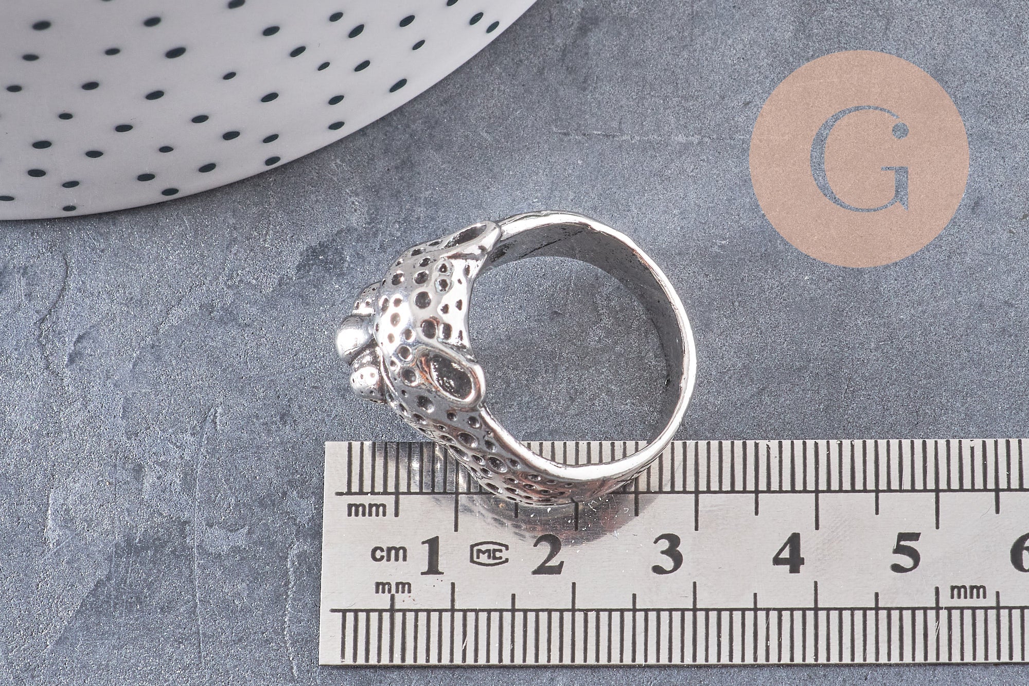 Bague homme argenté tête léopard 18mm, x1 (G0661)