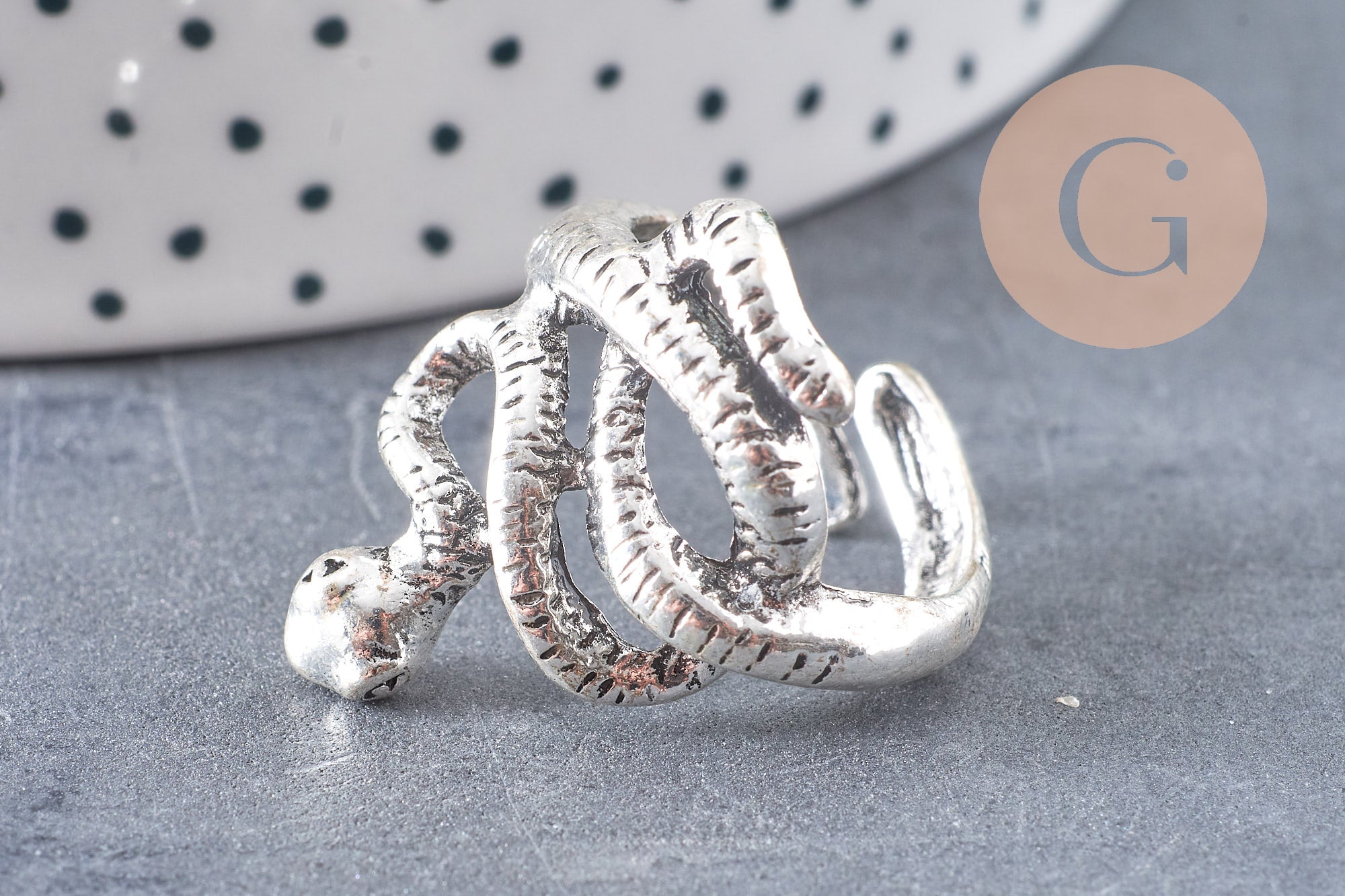 Bague homme zamac argenté réglable serpent 18mm, x1 (G2399)