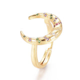 Bague laiton doré lune zircon coloré 16.5mm, x1 (G4246)