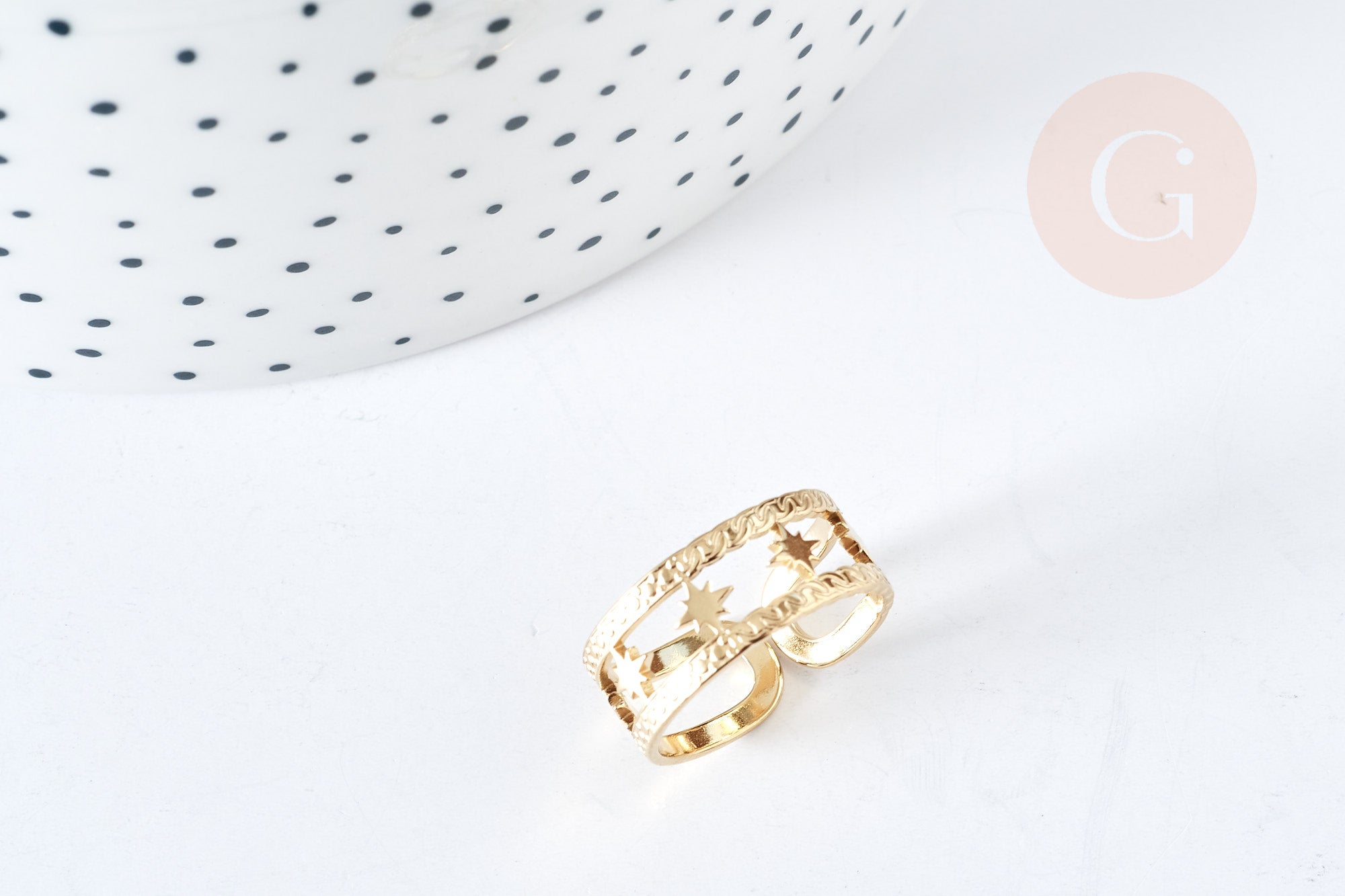 Bague réglable étoile acier inoxydable 304 doré taille 54, x1 (G7646)