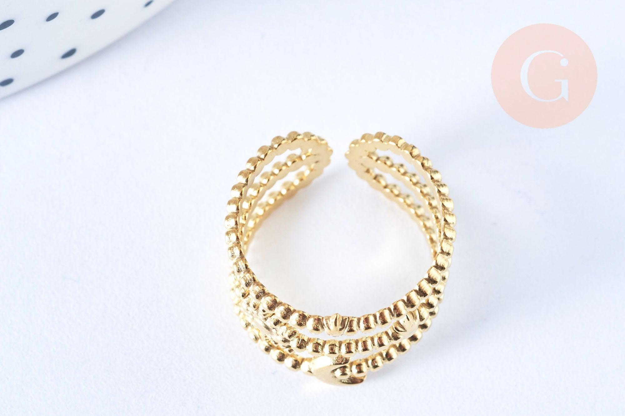 Bague réglable étoile lune acier 304 inoxydable doré taille 54, x1 (G6413)