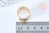 Bague réglable feuille acier doré taille 54, x1 (G6603)
