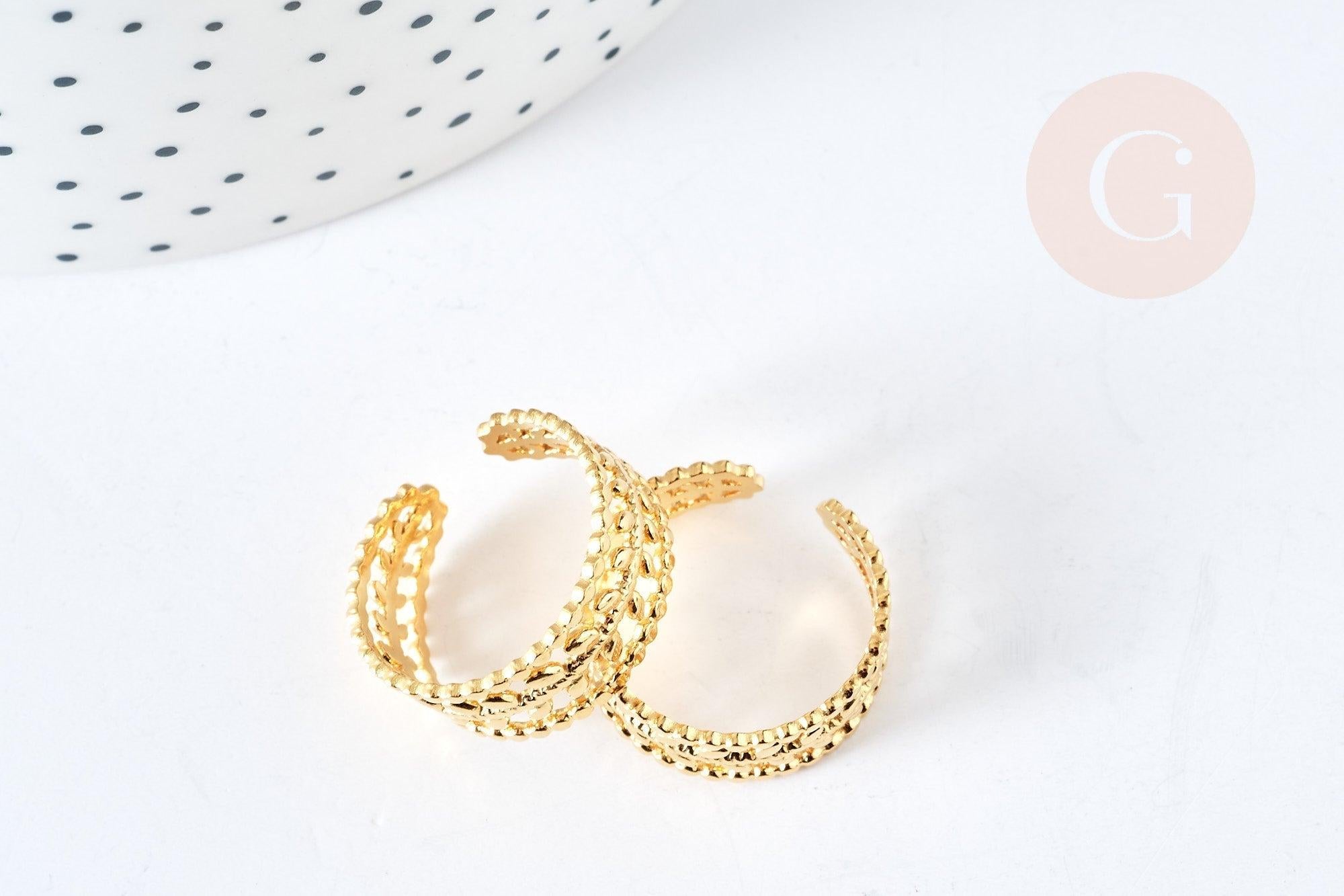 Bague réglable feuille laurier acier 304 inoxydable doré IP taille 54, x1 (G7018)