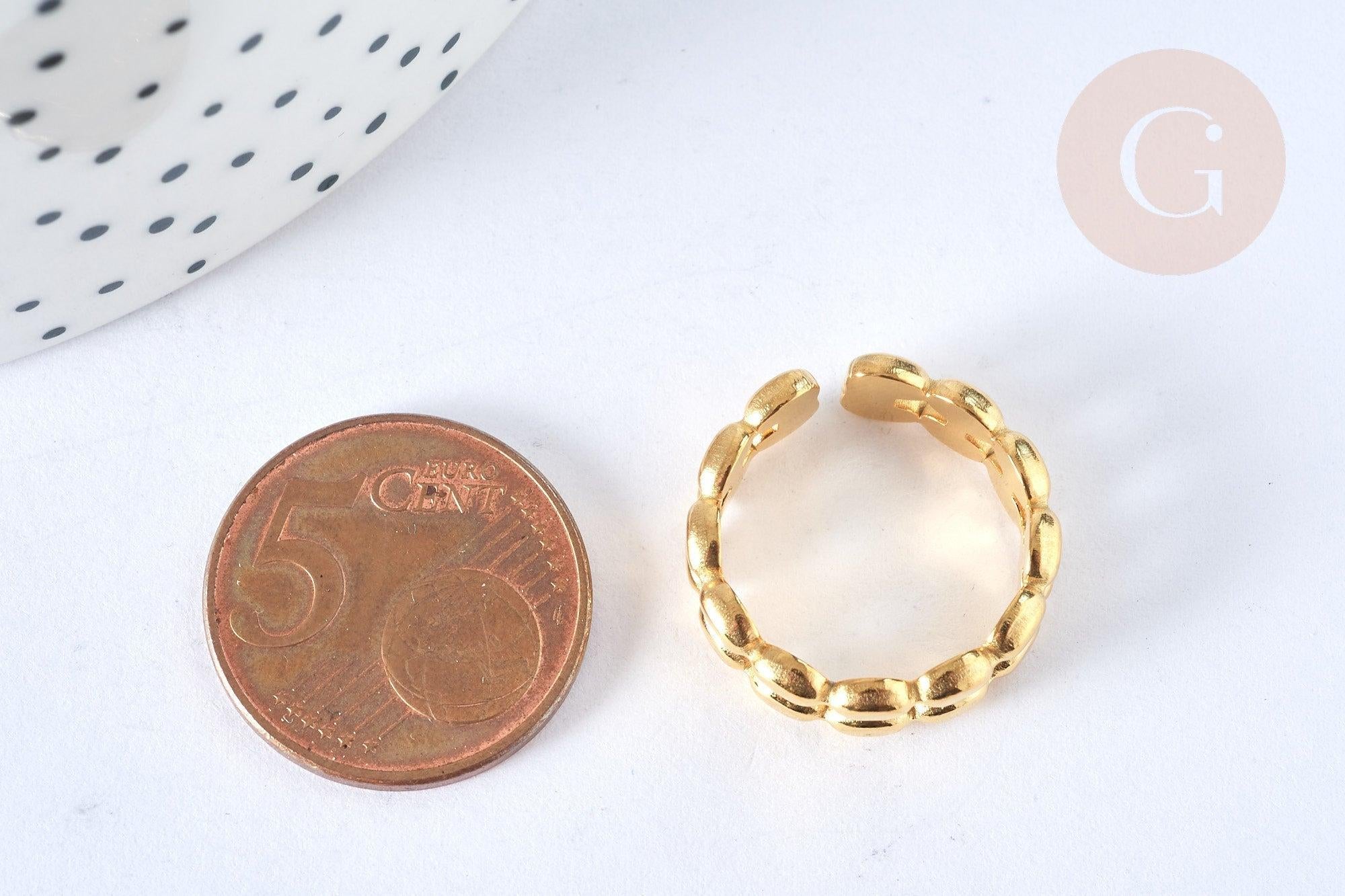 Bague réglable grain de riz acier inoxydable doré Taille 54, x1 (G7003)