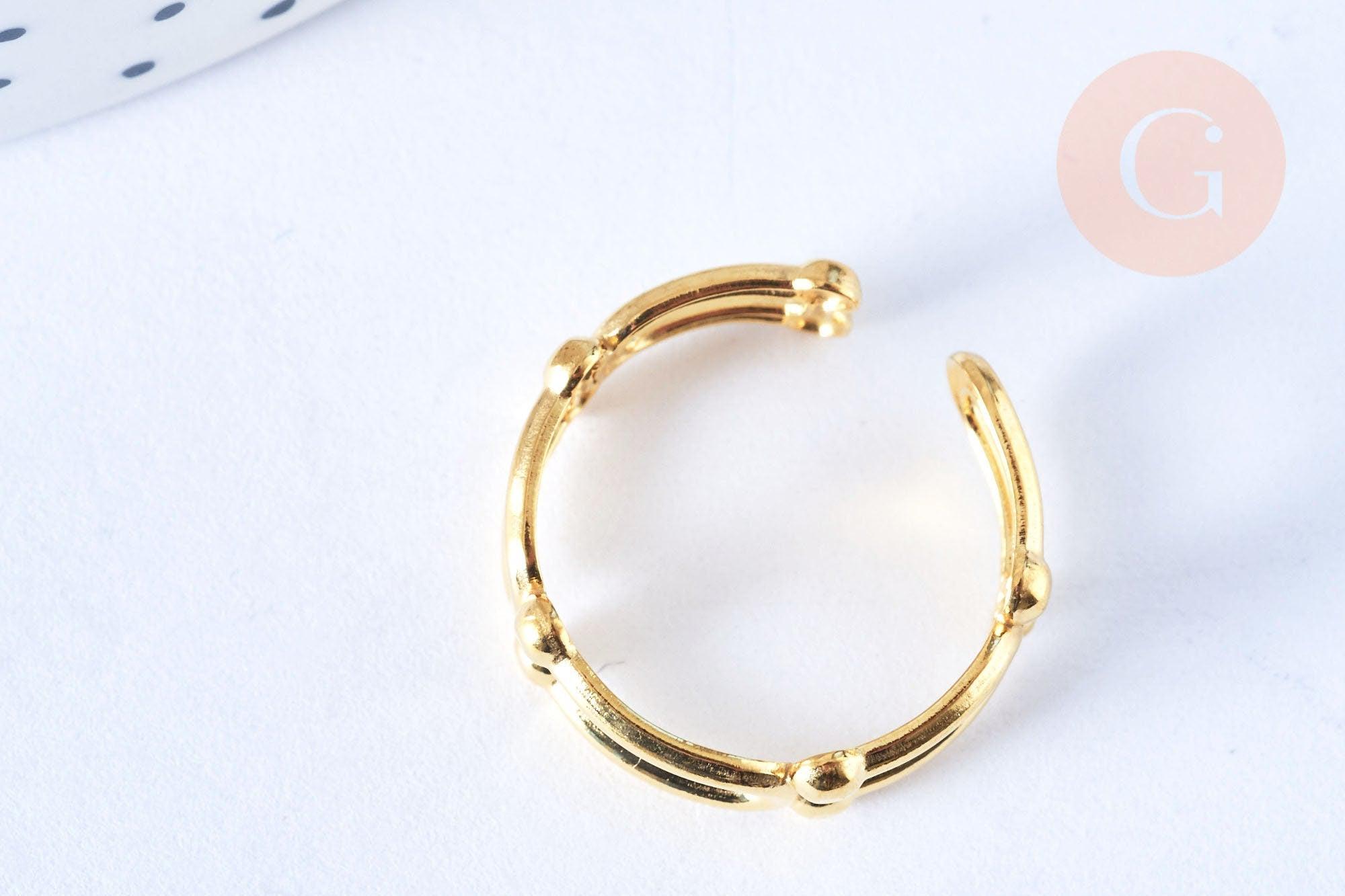 Bague réglable grosse maille acier doré Taille 54, x1 (G6412)