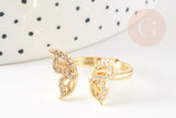 Bague réglable laiton doré papillon zircon 17.1mm, x1 (G4354)