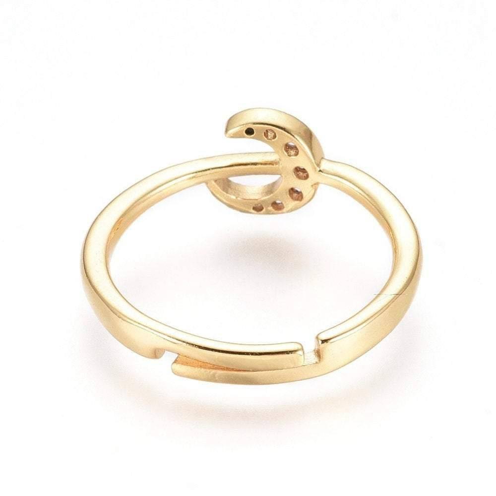 Bague réglable lune laiton doré zircon 17mm, x1 (G4255)