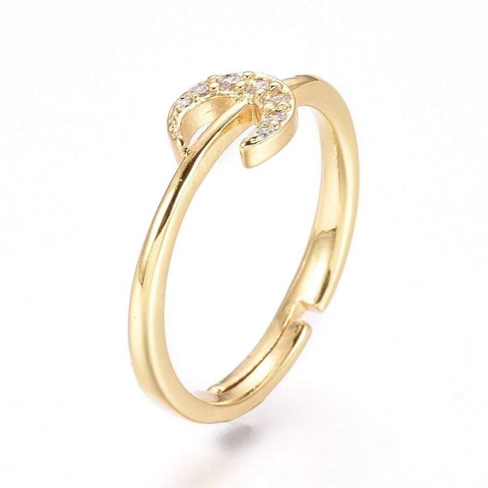 Bague réglable lune laiton doré zircon 17mm, x1 (G4255)
