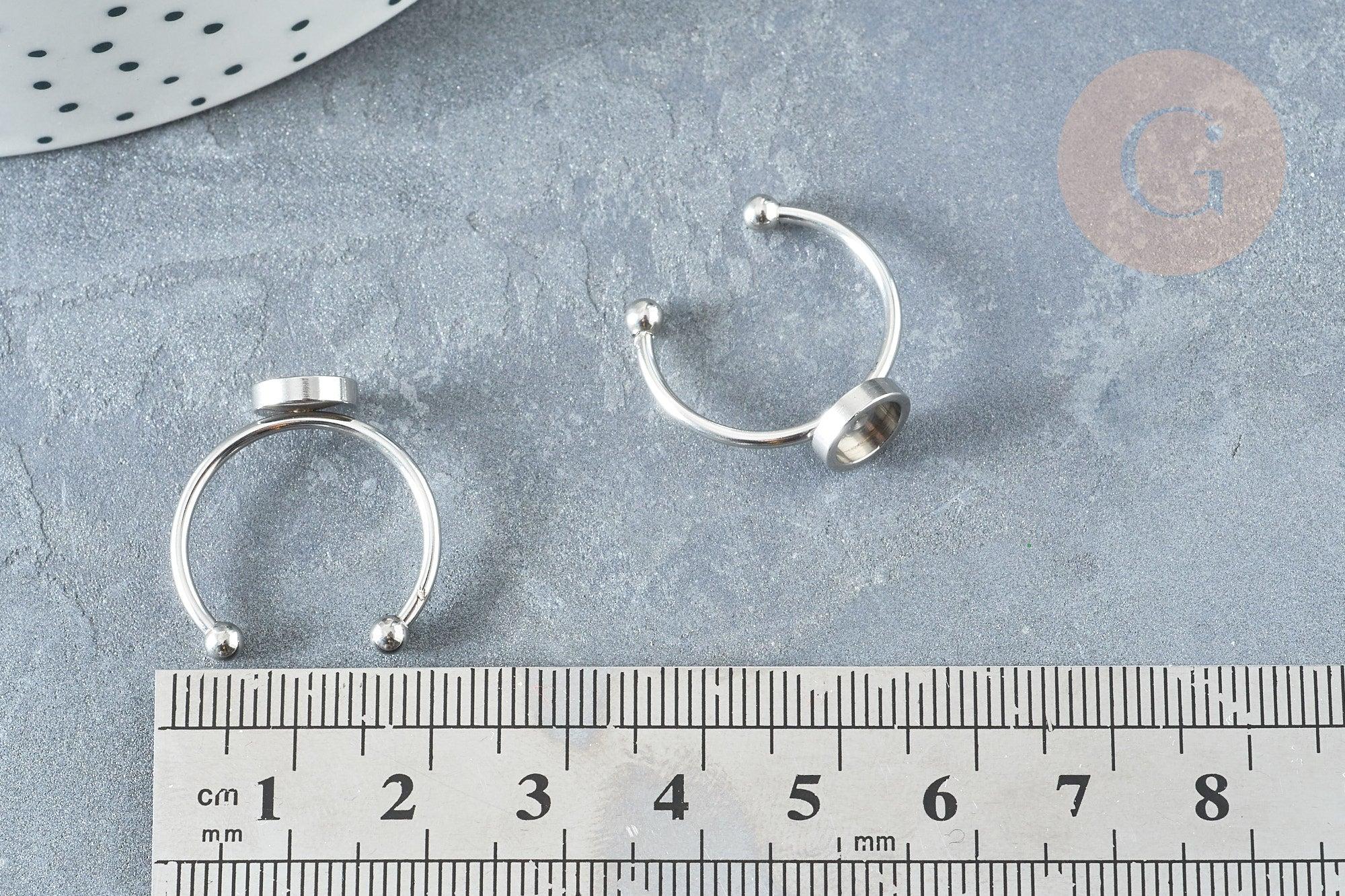 Bague réglable pour cabochon 6mm acier platine inoxydable 18mm, x1 (G8149)