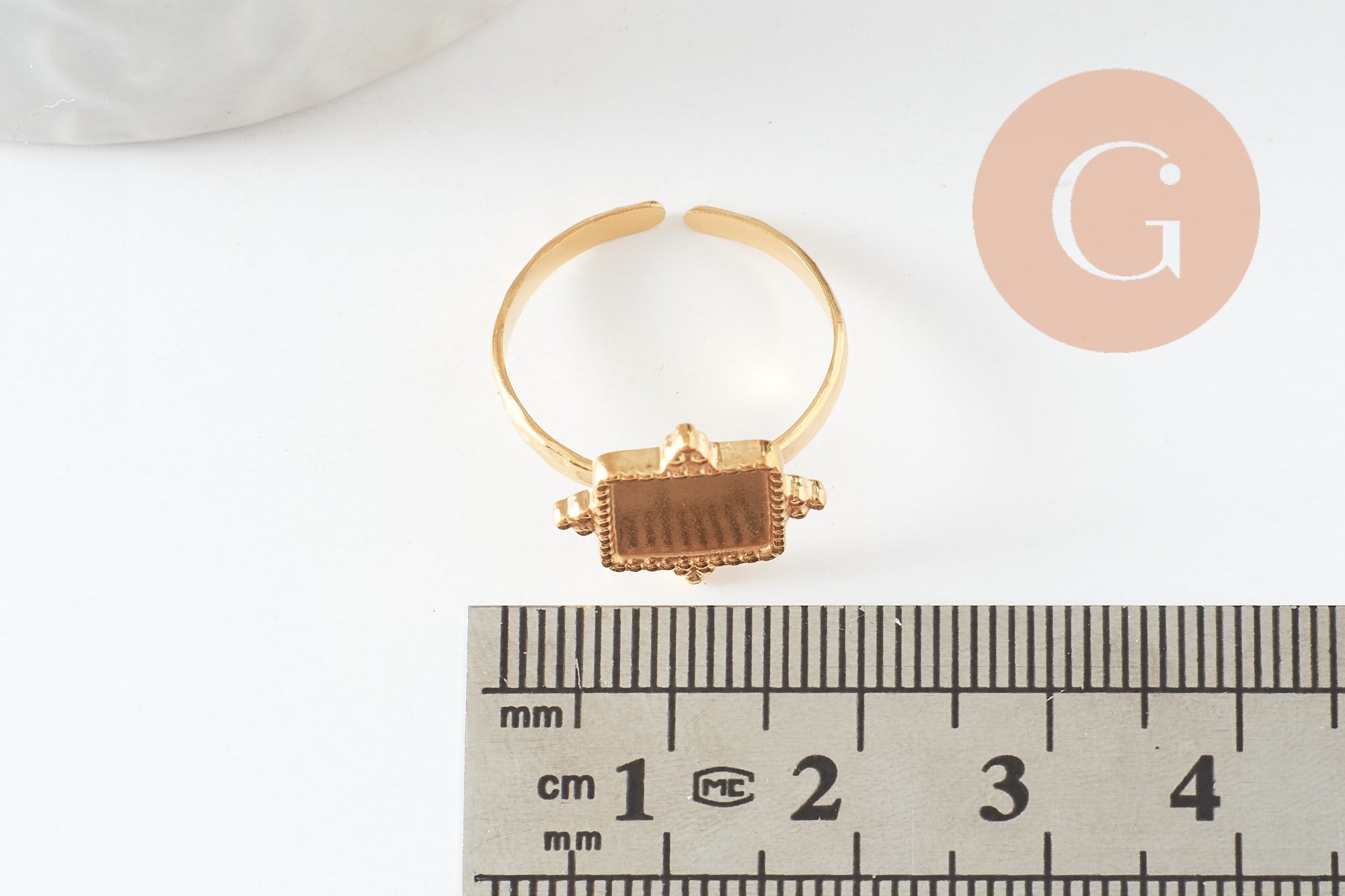Bague réglable pour cabochon carré 8mm acier 304 inoxydable doré IP 18mm, x1 (G9723)