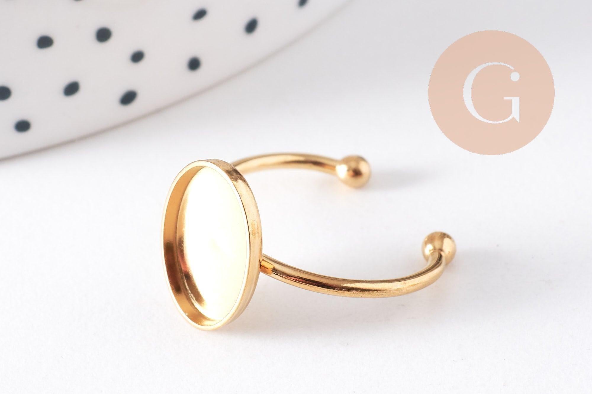 Bague réglable pour cabochon ovale 9x10mm en acier 304 inoxydable doré IP , x2 (G10368)