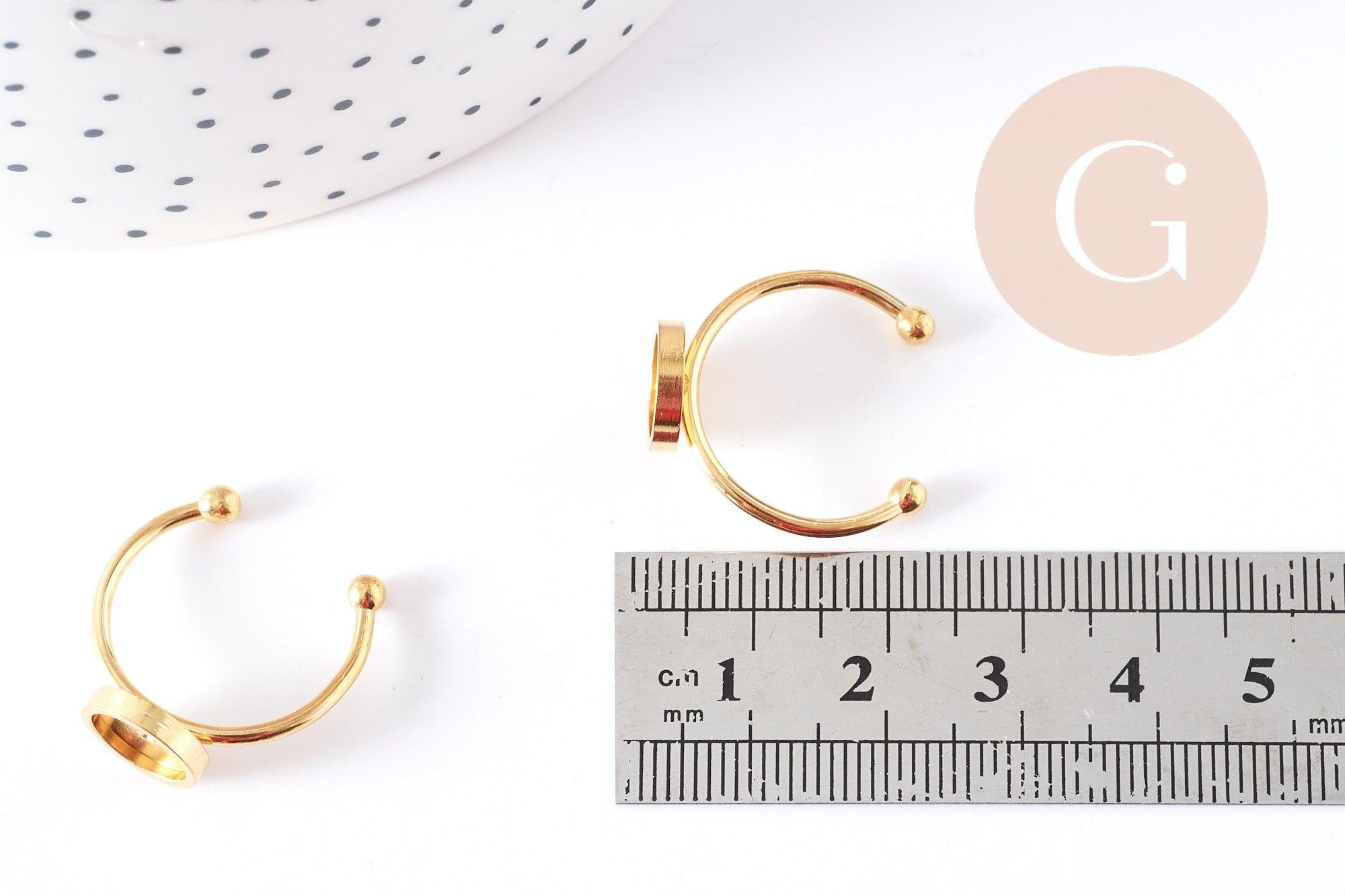 Bague réglable pour cabochon rond 8mm acier 304 inoxydable doré IP 18mm, x1 (G6058)