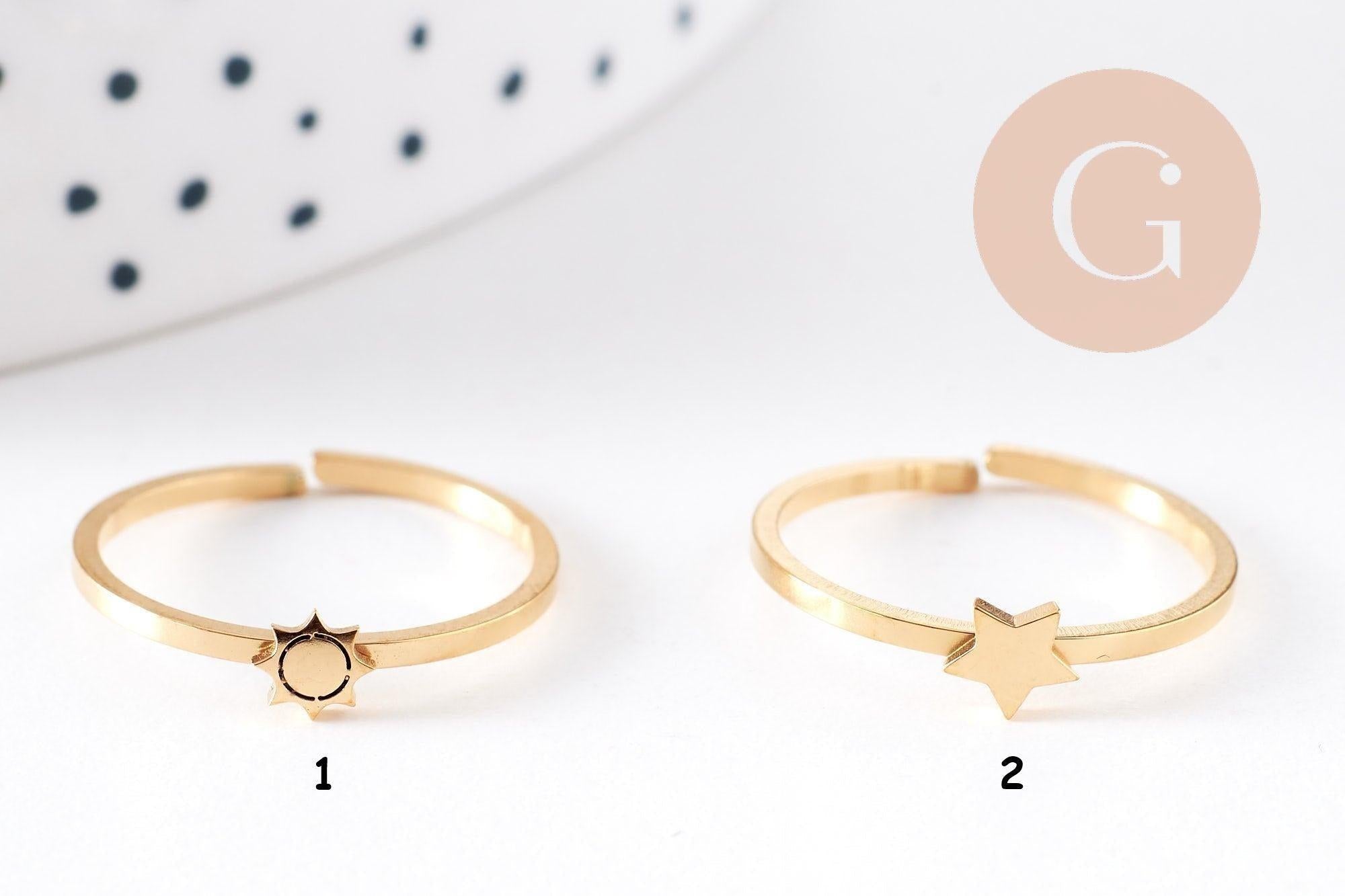 Bague réglable soleil ou étoile acier doré 304 inoxydable, x1 (G10356)