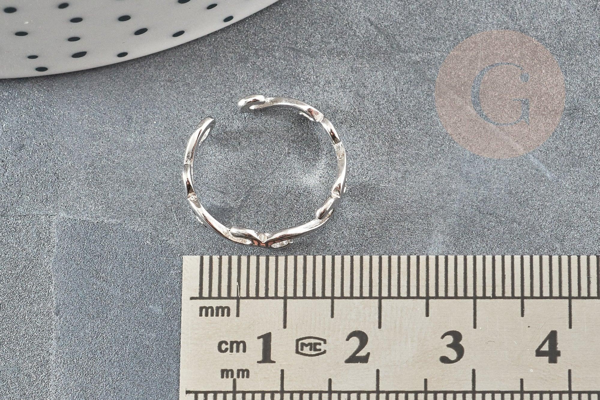 Bague réglable volutes argent 925 massif 18mm, x1 (G9142)