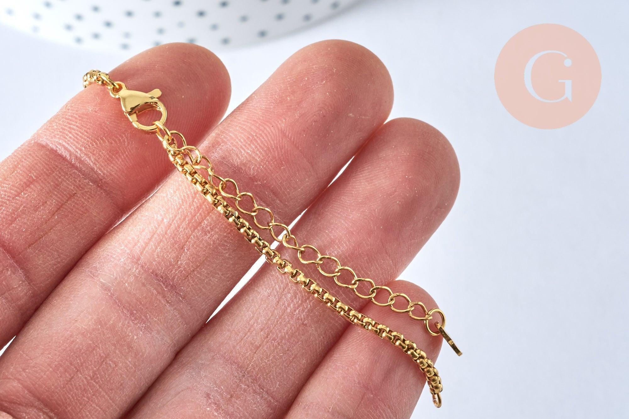 Base de bracelet ajustable maille vénitienne or acier 304 inoxydable doré 14k 16cm, x1 G5991