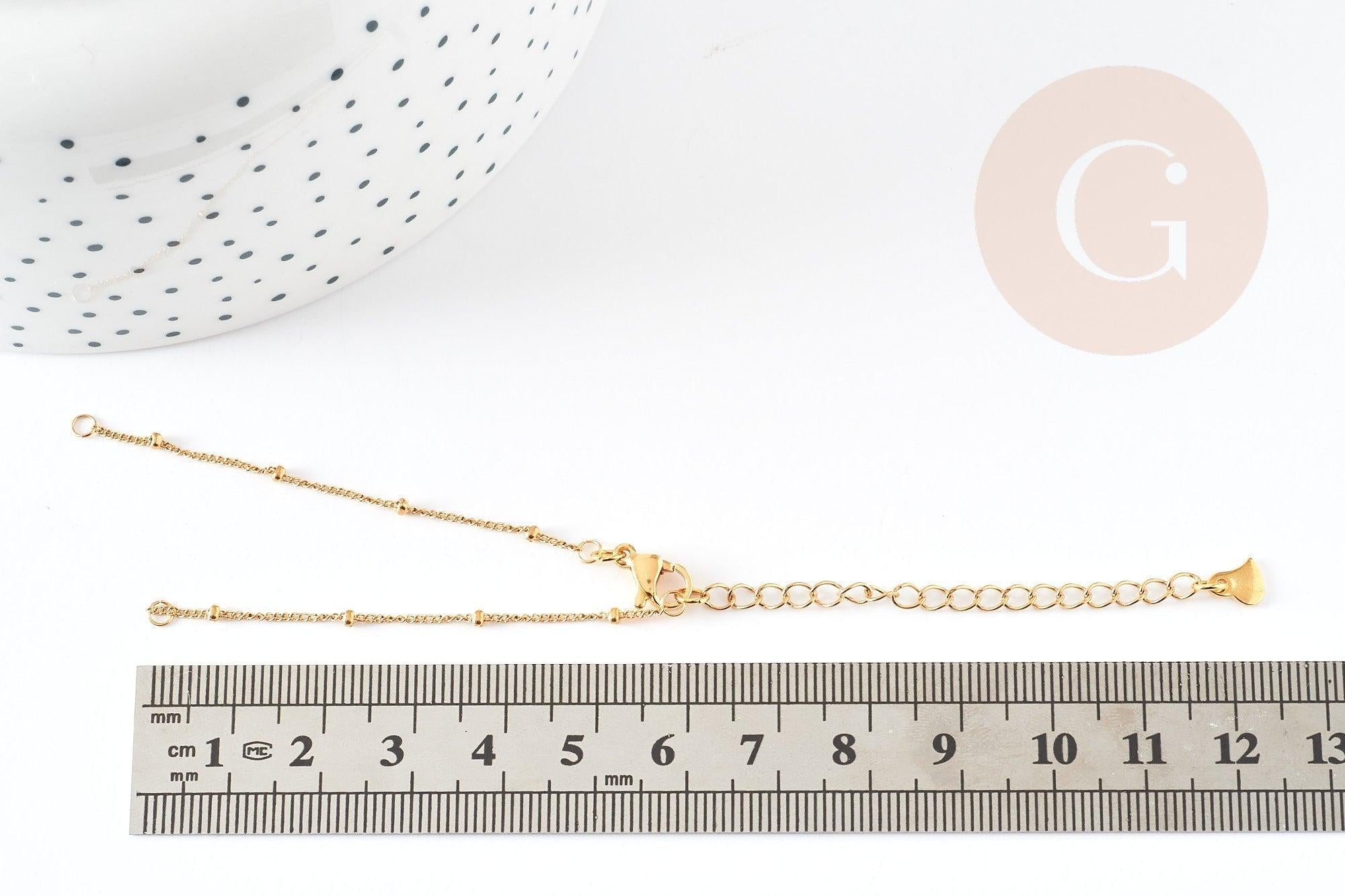 Base de bracelet ajustable satellite acier inoxydable doré 14k 14.5cm, x1 (G5973)