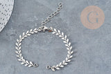 Base de bracelet chaine épis acier 304 inoxydable platine 15.7cm, x1 (G9048)