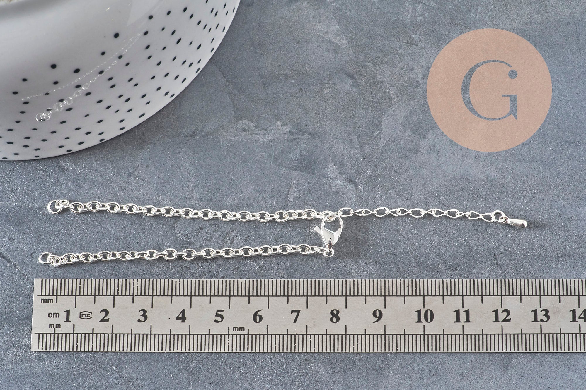 Base de pulsera de cadena forzada de acero inoxidable 304 plateado de 4mm/15.5cm, x1 (G11211)