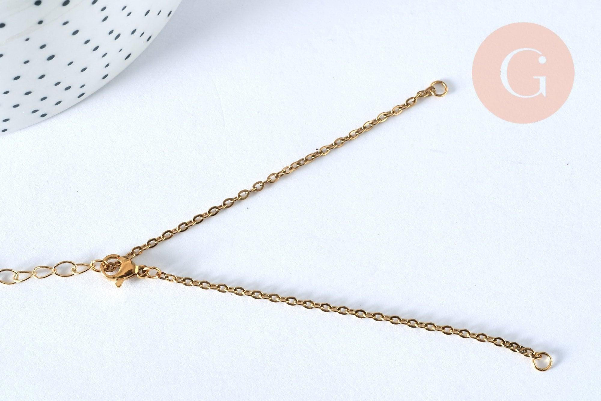 Base de bracelet fine maille acier 304 inoxydable doré 14k avec anneaux 18cm, x1 (G5436)