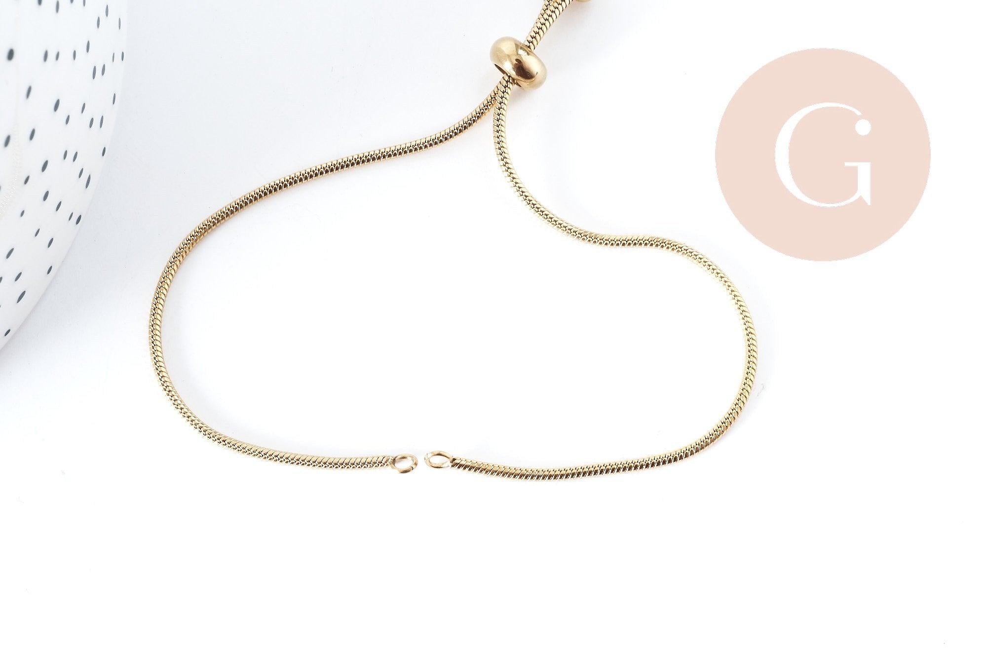 Base de bracelet réglable acier doré 304 inoxydable, 14k maille serpent, 23cm, x1 (G5688)