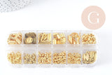 Boite Kit mix de 12 types de fournitures et perles zamac laiton doré, x1 (G8843)