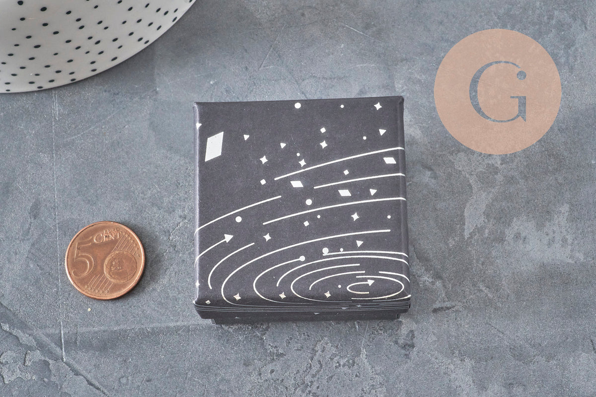 Boite carrée cadeau carton noir galaxie argent 5.3cm, x1 (G11332)-Boîtes à cadeaux-Gingerlily Perles
