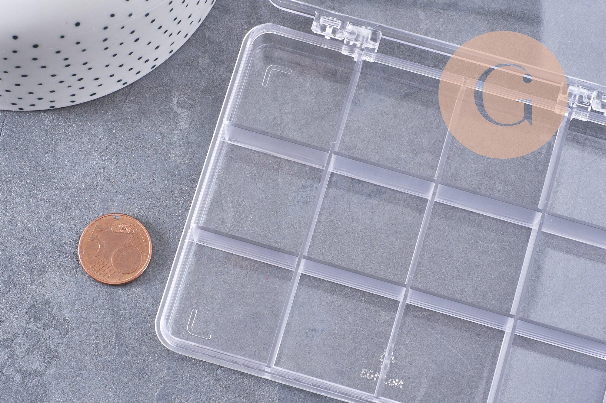 Boite rangement perles en plastique transparent rectangulaire 12 cases 13cm, x1 (G10257)
