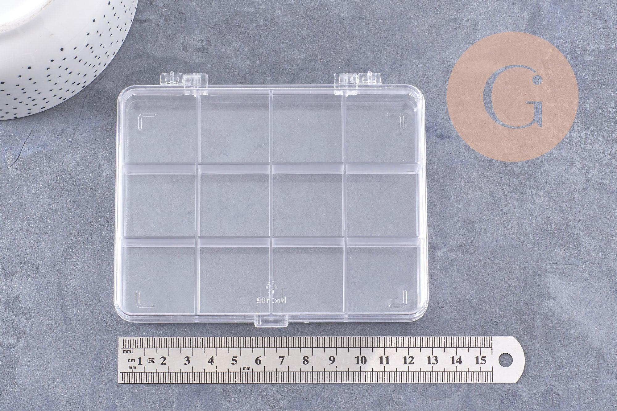 Boite rangement perles en plastique transparent rectangulaire 12 cases 13cm, x1 (G10257)