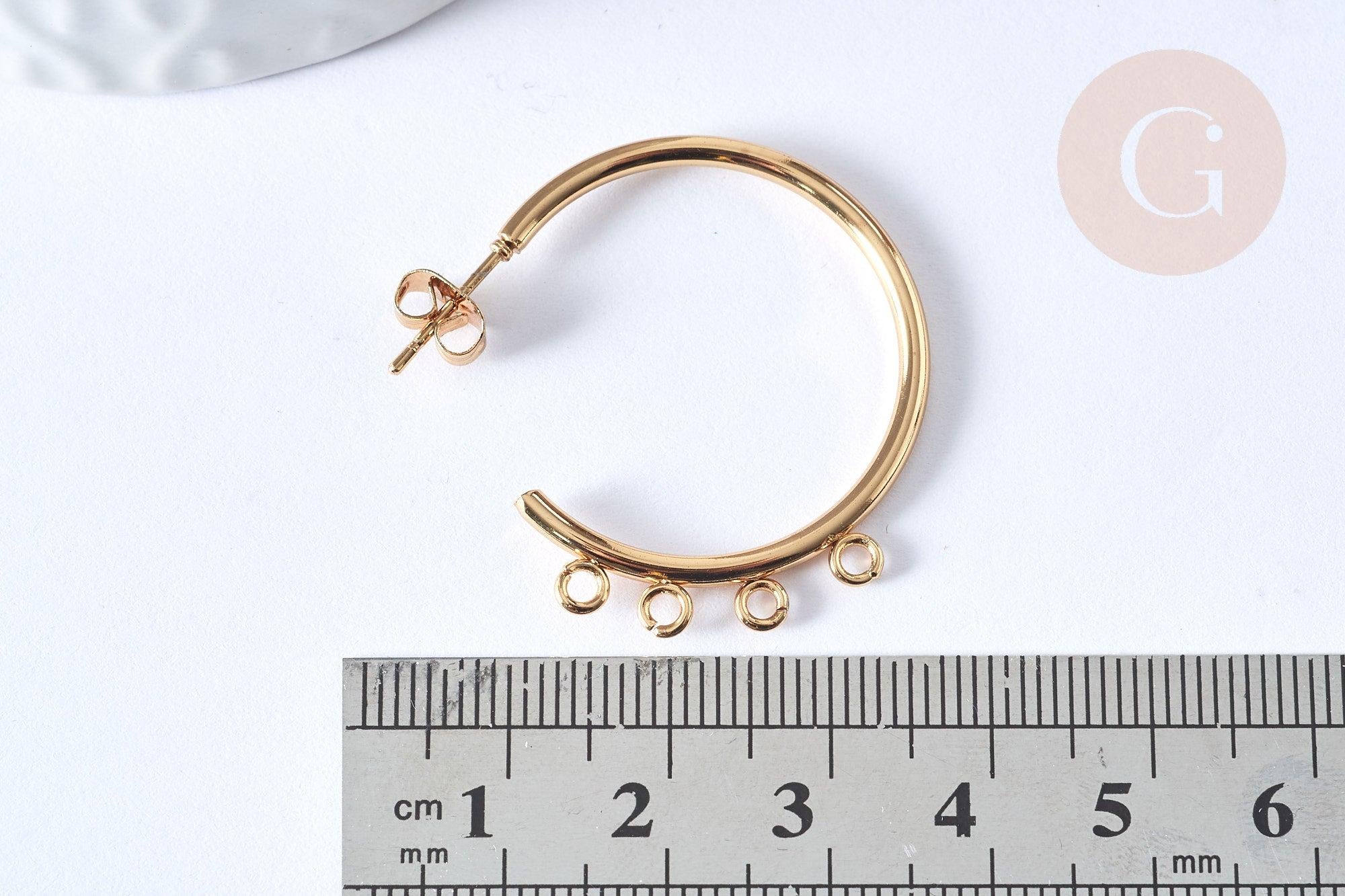 Boucles d'oreilles Anneau demi-créole puce acier 304 inoxydable doré 33.5mm doré, la paire (G4089)