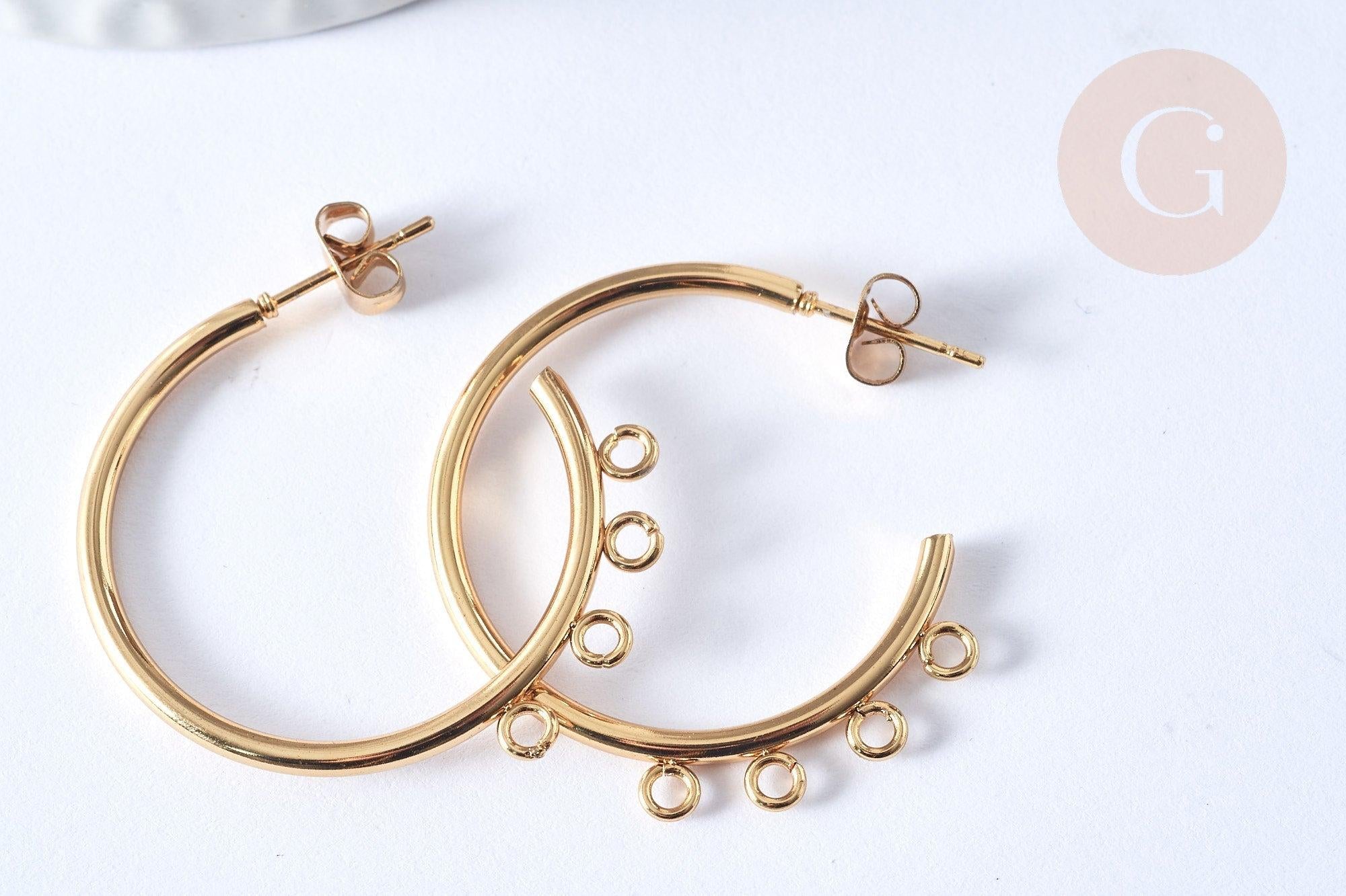 Boucles d'oreilles Anneau demi-créole puce acier 304 inoxydable doré 33.5mm doré, la paire (G4089)