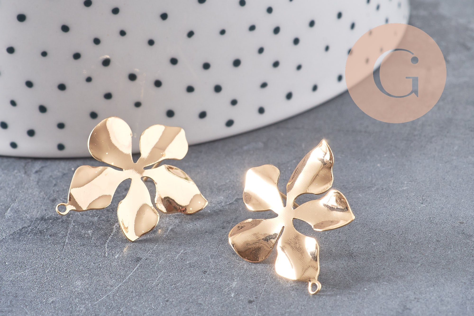 Boucles d'oreilles fleur XL laiton doré 18K 19mm, la paire, (G10757)