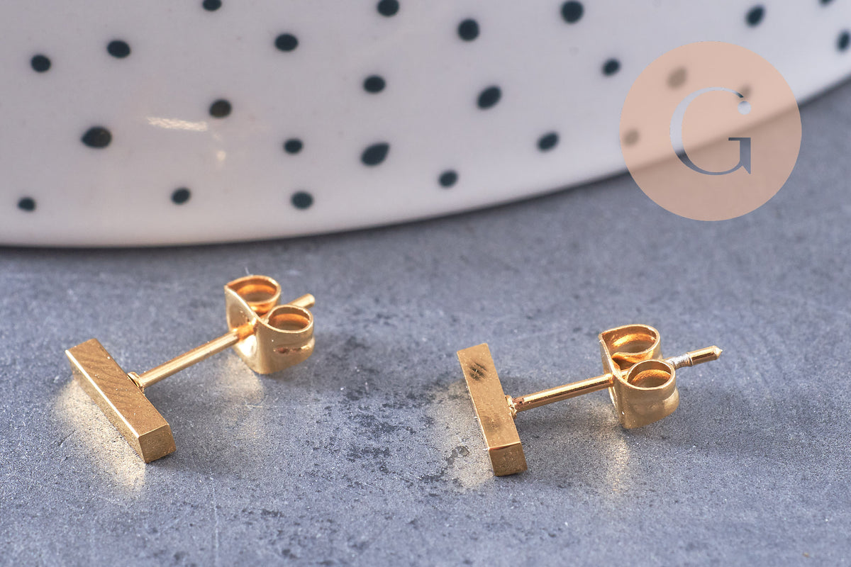 Boucles puces rectangle acier 304 inoxydable doré IP 6mm, la paire (G0212)