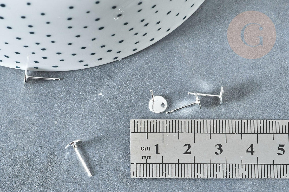 Boucles puces rondes acier 201 inoxydable argenté 6mm, x2 (G8030)