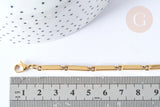 Bracelet Rectangle lisse acier 304 inoxydable doré IP, 21,5cm, sans nickel, x1 (G7825)