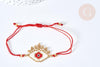 Bracelet Réglable losange mauvais œil rouge or 28cm cordon nylon perles rocailles tissées , bijou chance à offrir, bracelet amitié, x1 (G7677)