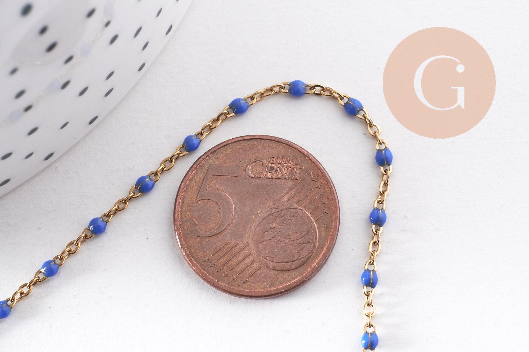 Bracelet acier 304 inoxydable doré 14k résine bleu marine 1.5mm-20.5cm, x1 (G10209)