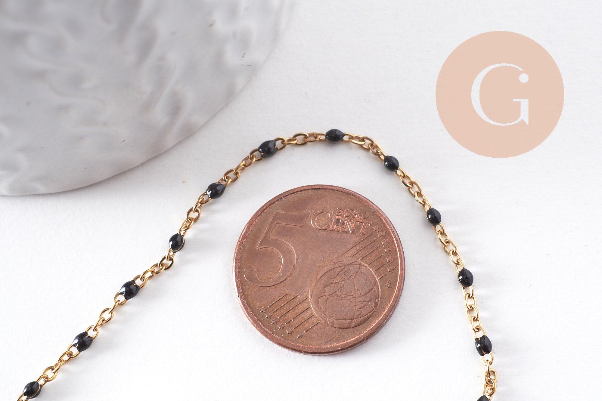 Bracelet acier 304 inoxydable doré 14k résine noire 1.5mm-20.5cm, x1 (G3382)