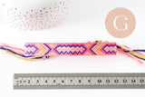 Bracelet brésilien tissé réglable rose jaune 15mm, x1 (G9560)
