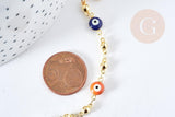 Bracelet chaine oeil protecteur multicolore acier inoxydable doré 304 19cm, x1 (G8739)