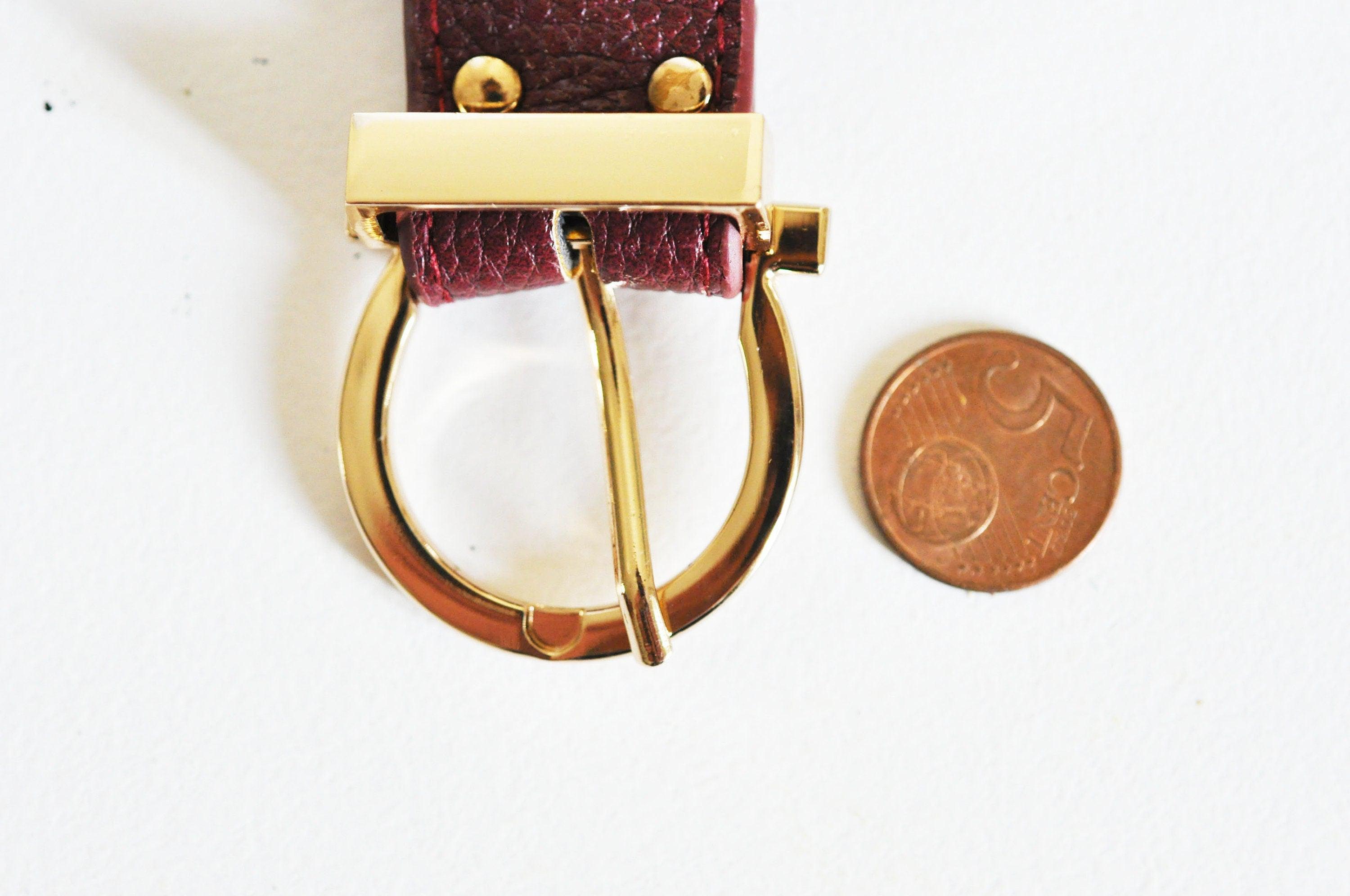 Bracelet cuir rouge bordeaux réglable boucle dorée 25.5mm, x1 (G4791)