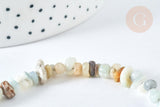 Bracelet de cheville perles amazonite naturelle laiton et acier inoxydable platine 21.5cm, x1 (G7792)